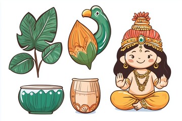 Naklejka premium Custom Vinyl Sticker with Indian Festival Themes in Cartoon Style for Graffiti or Label Designs on White Background
