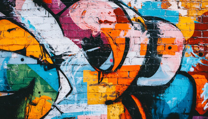 Fototapeta premium A graffiti-covered urban wall, showcasing vibrant colors, bold lines, and an edgy, artistic vibe