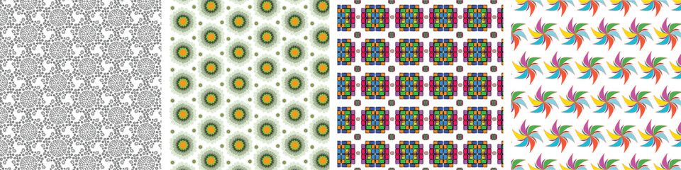 4 pcs vector illustration pattern, abstract, flower, fan