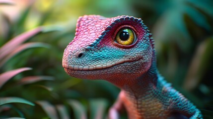 Obraz premium Vibrant Cartoon Animals Land with Colorful Characters in a Lush Fantasy Forest Setting