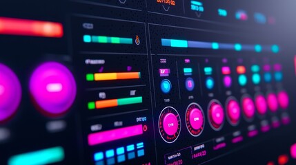 Obraz premium Futuristic Smart Home Technology Interface with Colorful Digital Controls and Interactive Display Panels