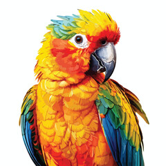 Obraz premium Colorful parrot face drawing vibrant Watercolor illustration. isolated on white with clipping path