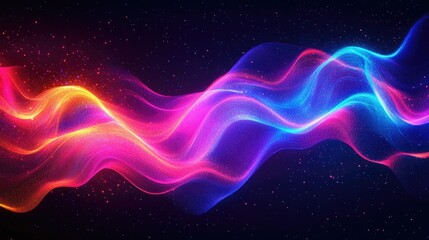 Fototapeta premium Abstract neon waves in vivid colors flowing across a dark background, creating a futuristic design.