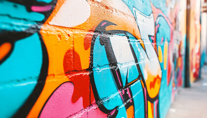 Fototapeta premium A graffiti-covered urban wall, showcasing vibrant colors, bold lines, and an edgy, artistic vibe
