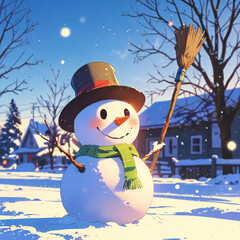 雪だるまと雪景色