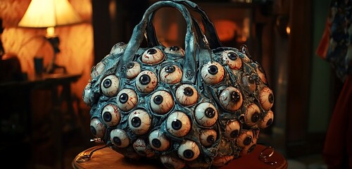 Fototapeta premium Spooky Halloween-themed purse filled with eyeballs, adding a playful and eerie element.