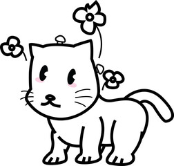 Cute Black Cat Outline Halloween Illustration