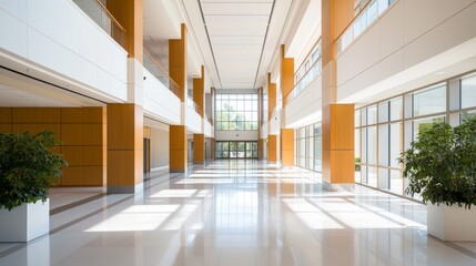 Modern Office Building Interior with Natural Light and Green Plants Representing Environment Social Governance (ESG) Concept