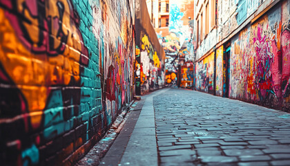 Fototapeta premium A graffiti-covered urban wall, showcasing vibrant colors, bold lines, and an edgy, artistic vibe