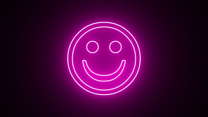Glowing purple neon smile face emoticon symbol blinking. Happy emoji facial expression icon loop motion graphics with alpha channel. Abstract positive emotion sign