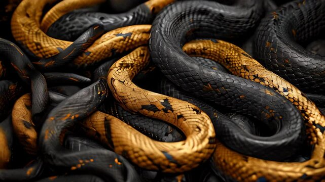 Exploring the mesmerizing patterns and colors of intertwined snakes in a natural habitat environment