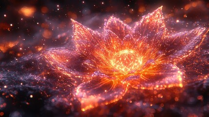 Abstract glowing fiery flower with bokeh lights