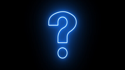 Glowing blue blinking neon question mark on alpha channel background. Flickering question mark sign