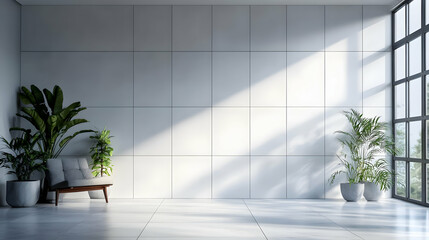 Modern Interior Design with White Walls and Large Window 3D Illustration