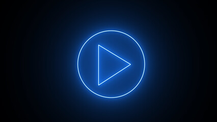 Fototapeta premium Glowing blue neon flickering play button sign. Bright neon play button blinking icon