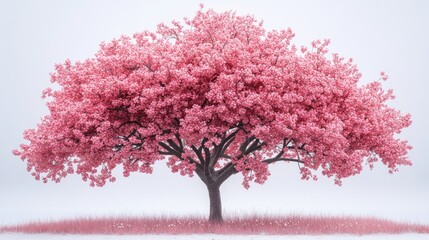Obraz premium A vibrant pink flowering tree against a soft white background.