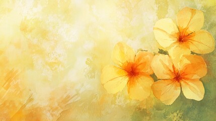 Naklejka premium Yellow watercolor flowers painted on canvas, offering a delicate and artistic touch.