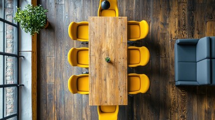 Yellow-themed business meeting setup, featuring yellow accents in the workspace.