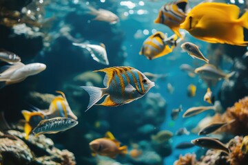 Naklejka premium A Colorful Fish Swimming in a School of Fish