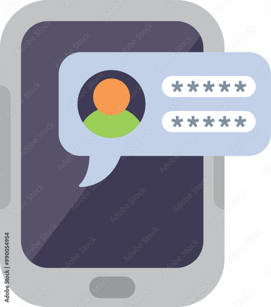 Poster smartphone showing user login with password on screen, concept of mobile security and personal data 