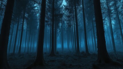 Obraz premium Mysterious Dark Forest with Foggy Atmosphere