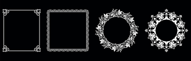 Set of decorative frames Elegant vector element for design in Eastern style, place for text. Floral black and white borders. Lace illustration for invitations and greeting cards.