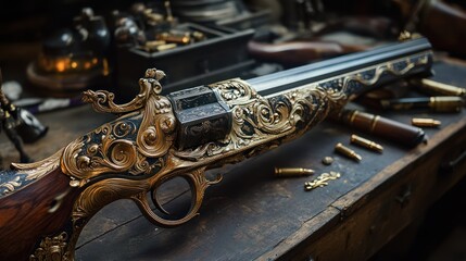 Obraz premium Ceremonial arms production, where highly decorative and symbolic weapons are made for use in military parades and formal ceremonies.