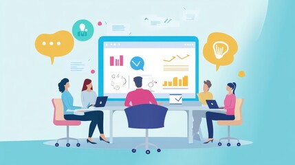 Fototapeta premium A virtual business consulting team meeting, planning new client strategies