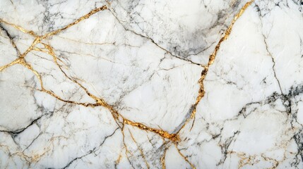 White Marble Texture with Golden Veins: Seamless Background