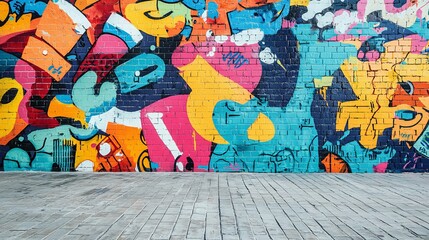 Naklejka premium Graffiti wall inspired by modern pop culture, blending iconic symbols and characters with bold street art