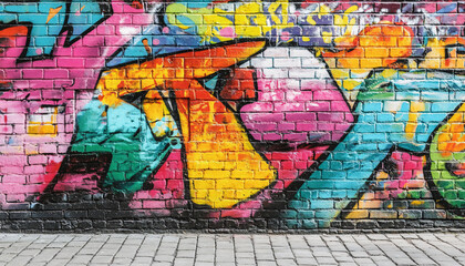 Fototapeta premium A graffiti-covered urban wall, showcasing vibrant colors, bold lines, and an edgy, artistic vibe