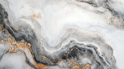 Naklejka premium Abstract Grey and Gold Swirling Marble Texture with Black Accents