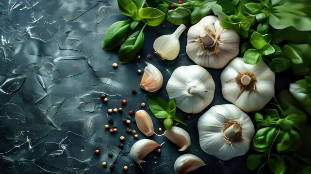 Exploring fresh ingredients in culinary arts with garlic, onions, and basil for flavorful cooking