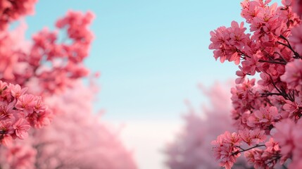 Beautiful Cherry Blossoms in Full Bloom Against a Clear Blue Sky in Springtime