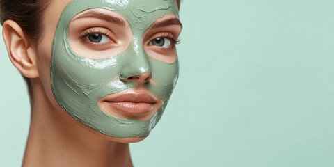 A woman with a green clay mask on her face, generative AI