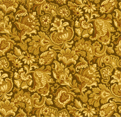 Intricate gold floral pattern on a dark green background. perfect for vintage textile or wallpaper.Vintage floral wallpaper with intricate gray pattern and colorful flowers.