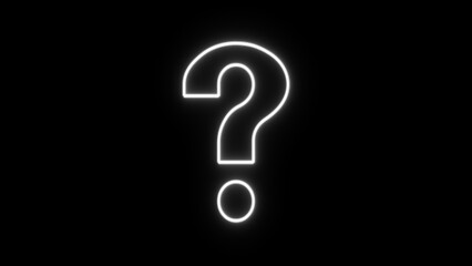 Glowing white blinking neon question mark on alpha channel background. Flickering question mark sign