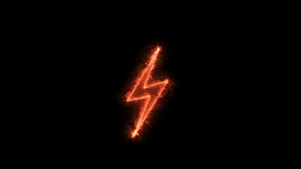 Glowing fire neon flickering lightning bolt, Flash icon. Charge flash icon. Thunder blinking bolt. Lighting strike and bolt sign