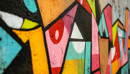 Fototapeta premium A graffiti-covered urban wall, showcasing vibrant colors, bold lines, and an edgy, artistic vibe