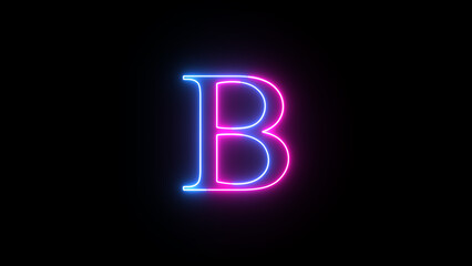 Neon capital letter alphabet B. Purple and blue neon font letter B on black background. Educational concept © Pro Motion
