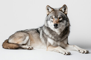 Fototapeta premium Gray Wolf Resting A gray wolf lying down with a relaxed yet attentive expression