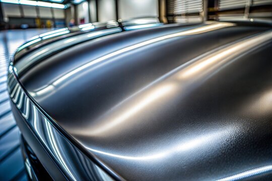 Shiny metallic finish on car hood close-up