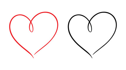 Red and black heart vector icons. Vector hearts for valentine day. Heart symbol. Heart sign.