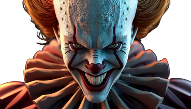 Evil Clown with Red Hair and Orange Eyes., png, Transparent Background
