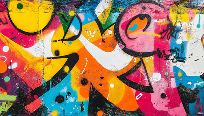 Fototapeta premium A graffiti-covered urban wall, showcasing vibrant colors, bold lines, and an edgy, artistic vibe