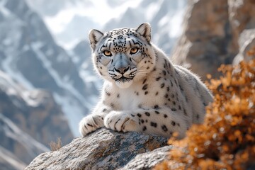 Fototapeta premium Snow Leopard in the Mountains