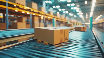 High-speed conveyor belts transporting packages in an advanced warehouse with minimal human intervention.