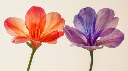 Fototapeta premium Delicate Orange and Purple Flower Petals on White Background
