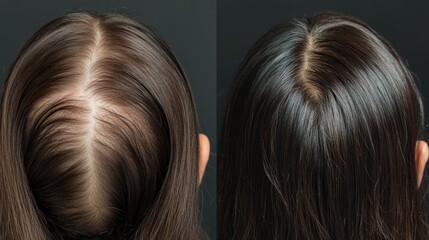Fototapeta premium Hair Loss and Growth in Women. Before and After Comparison for Treatment and Haircare Results