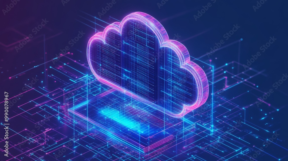 Poster server room and cloud computing icon. digital cybersecurity, software, and online storage in it syst
